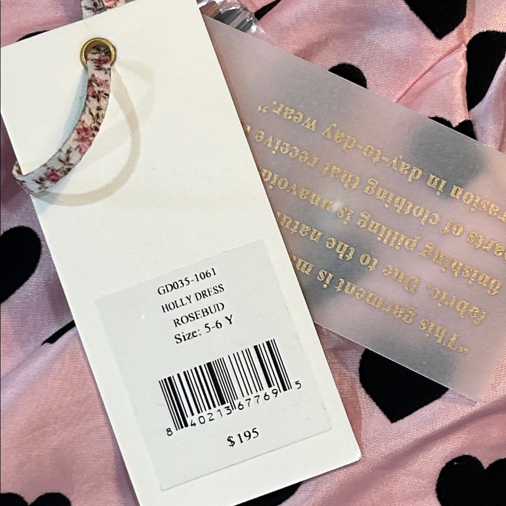 Love Shack Fancy Pink Dress with Black velvet Heart Pattern. NWT, size 5/6Y - Picture 3 of 8